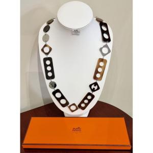 Hermès Paris Long Necklace Horn And Palladium Silver Metal