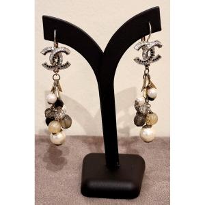 Chanel Pair Of Glass And Crystal Pearl Earrings