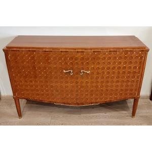 Jules Leleu Commode In Marquetry From 1957 In Blond Walnut & Mother Of Pearl