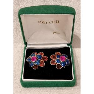 Carven Pair Of Colored Crystal Ear Clips