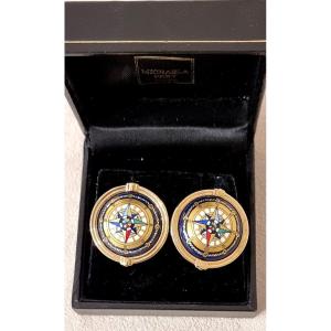 Michaela Frey Pair Of Gold Plated And Enamel Compass Rose Earrings