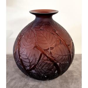 René Lalique Vase Milan Rouge Ambrée Art Déco 1929 