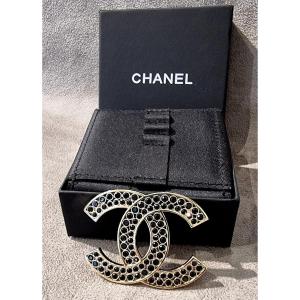 Chanel Black Crystal Brooch 