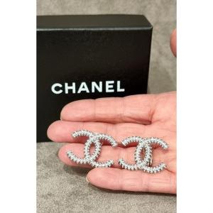 Chanel Pair Of Double Cc Crystal Earrings