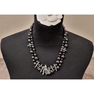 Chanel 2 Row Pearl & Crystal Necklace