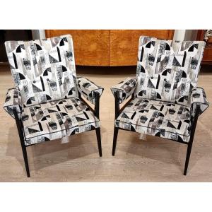 Pair Of Black Lacquer Armchairs Design 1950