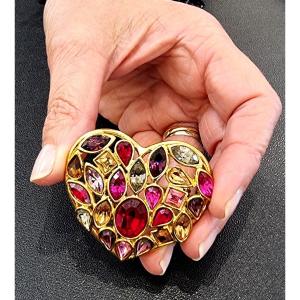 Ysl Yves Saint Laurent Colored Crystal Heart Brooch 