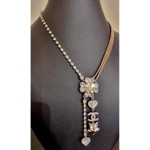 Chanel Comete Heart Trefoil Necklace Crystal 