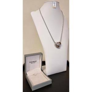 Ysl Yves Saint Laurent Collection Silver Heart Necklace 