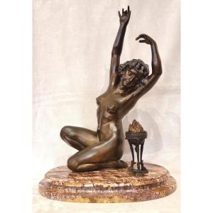 Affortunatto Gory Sculpture Bronze Danseuse A La Flamme Art Déco 1920-1925 