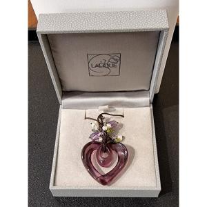 Lalique Heart Necklace Ribbon Fine Stones  