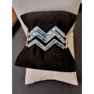Ysl Yves Saint Laurent Steel & Blue Crystal Bracelet