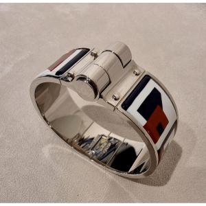 Hermès Bracelet Charnière Argent Palladié & émail