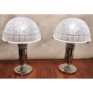 HETTIER VINCENT PAIRE DE LAMPES  Art Déco 1930