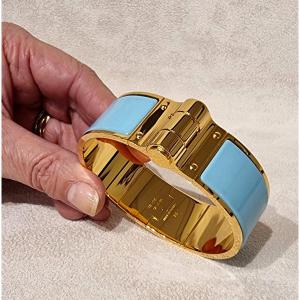 Hermès Bracelet Charnière plaqué or & émail turquoise
