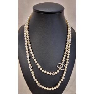CHANEL COLLIER  SAUTOIR PERLES & Coeur cristal