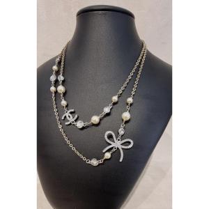 Chanel Long Necklace With Pearls & Crystals 