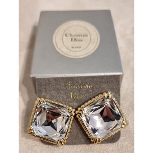 Christian Dior Pair Of Crystal And Gold-tone Metal Ear Clips