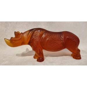 Lalique Rhinocéros modèle TOBA Cristal ambre