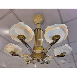 Petitot & Ezan Art Deco Chandelier 1930-1940