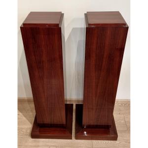Pair Of Art Deco 1930s Rosewood Veneered Columns