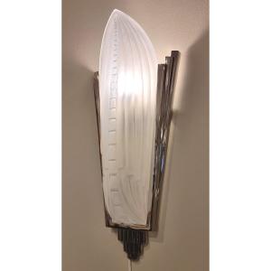 Genet & Michon Pair Of Art Deco "palmes" Wall Sconces, 1930