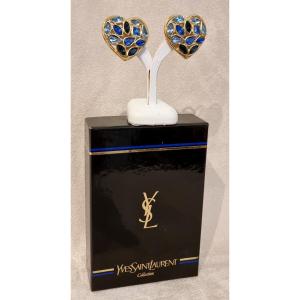 Ysl Yves Saint Laurent Pair Of Aphrodite Clip-on Earrings In Gold-plated Metal And Crystal