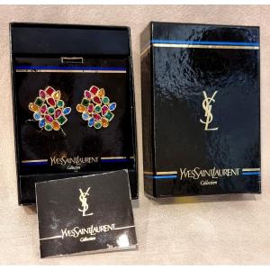 Ysl Yves Saint Laurent & Robert Goosens Pair Of Gold-plated Metal And Crystal Clip-on Earrings