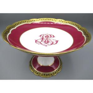 PARIS Porcelaine Dure Coupe Sur Piédouche Monogrammée Réhaussée à L’or époque XIXème