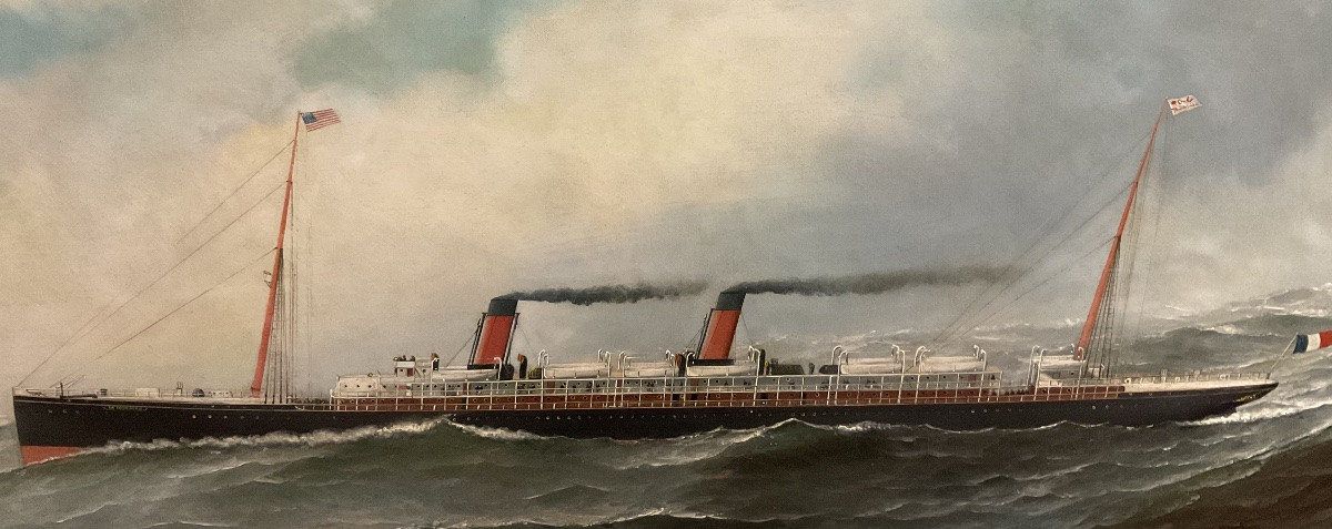 Antonio Jacobsen Peinture LA TOURAINE  Compagnie Générale transatlantique 1895 New York-photo-2