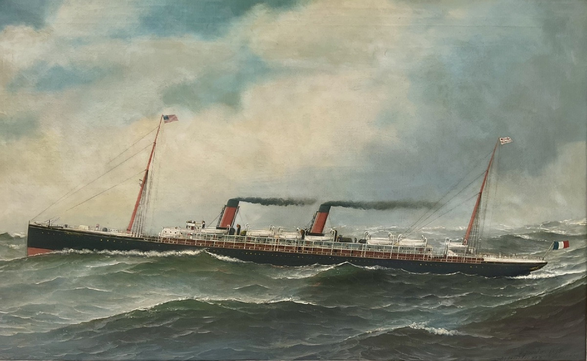 Antonio Jacobsen Peinture LA TOURAINE  Compagnie Générale transatlantique 1895 New York-photo-3
