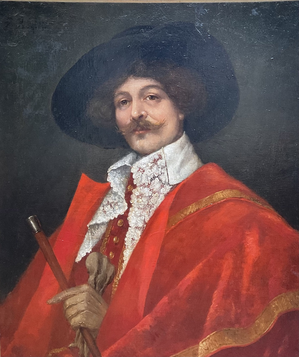 Ferdinand  Roybet Painting, 19th Century, Portrait Of A Man In Louis XIII Costume. 65 X 54 Cm -photo-4
