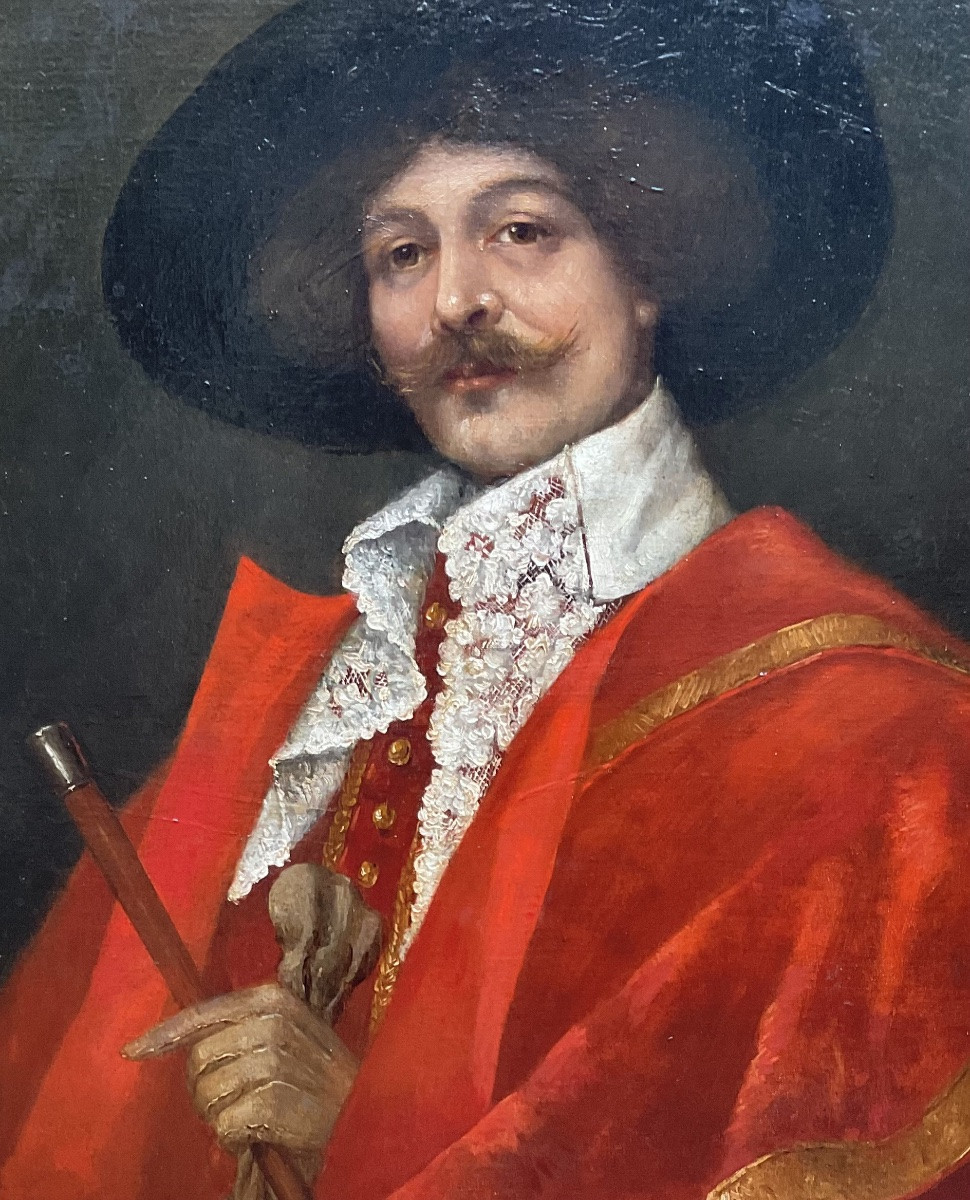 Ferdinand  Roybet Painting, 19th Century, Portrait Of A Man In Louis XIII Costume. 65 X 54 Cm -photo-1
