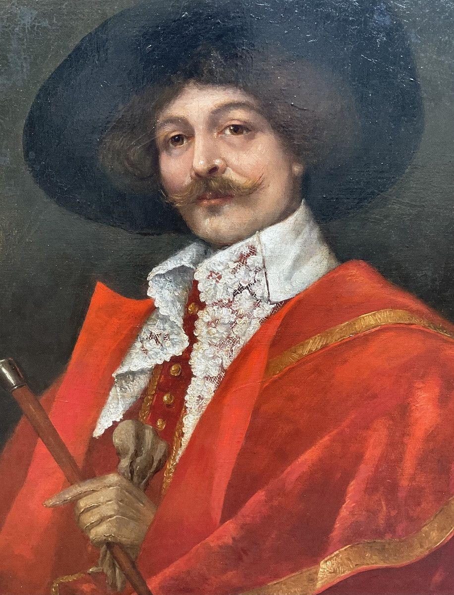 Ferdinand  Roybet Painting, 19th Century, Portrait Of A Man In Louis XIII Costume. 65 X 54 Cm -photo-2