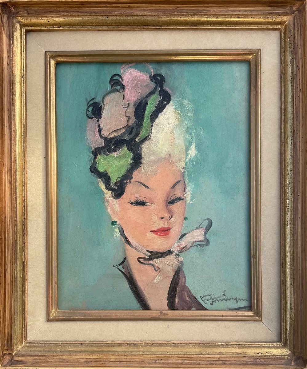 Jean Gabriel Domergue Painting On Oil Portrait Of A Young Woman Lolotte -photo-2