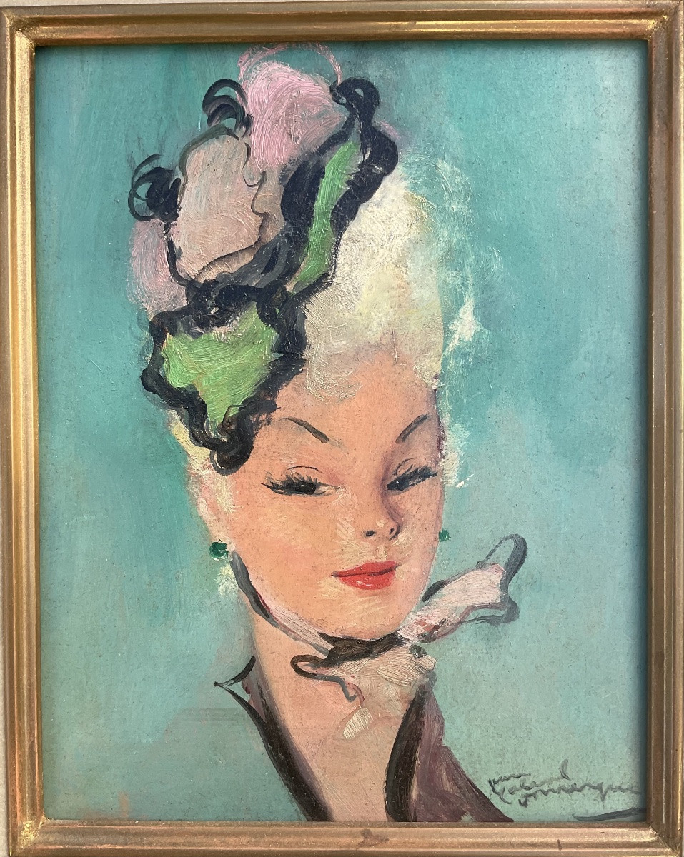 Jean Gabriel Domergue Painting On Oil Portrait Of A Young Woman Lolotte -photo-3