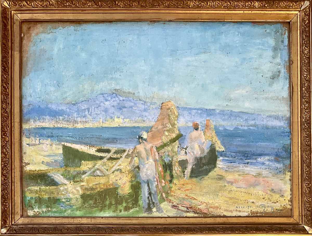 Grand Tableau HST Le retour des pêcheurs Nice 1932 marine -photo-2