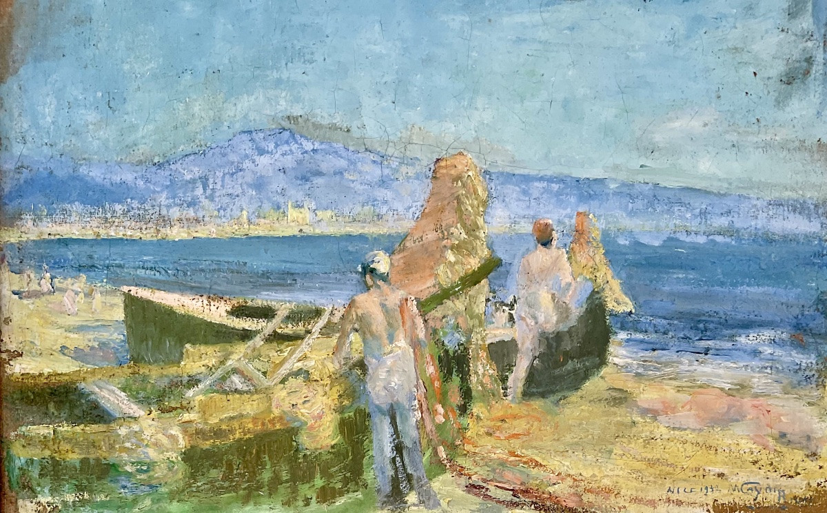 Grand Tableau HST Le retour des pêcheurs Nice 1932 marine -photo-3