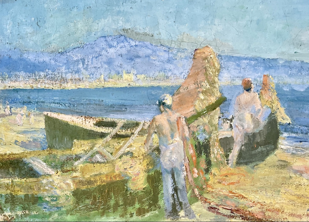 Grand Tableau HST Le retour des pêcheurs Nice 1932 marine -photo-4