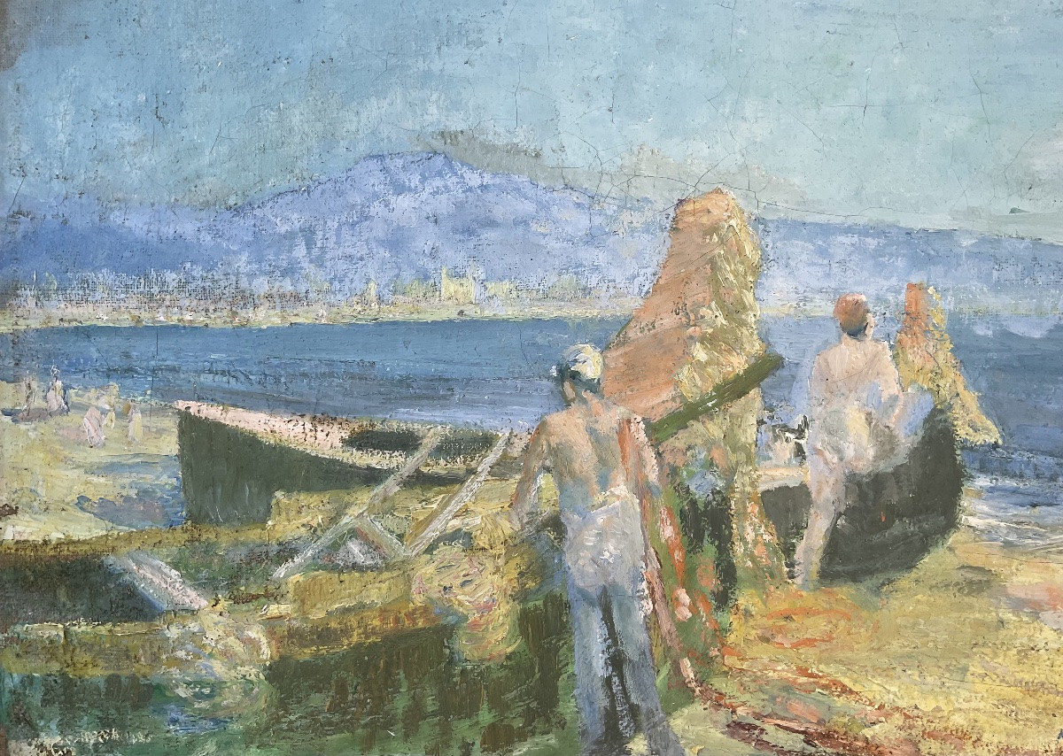 Grand Tableau HST Le retour des pêcheurs Nice 1932 marine -photo-1