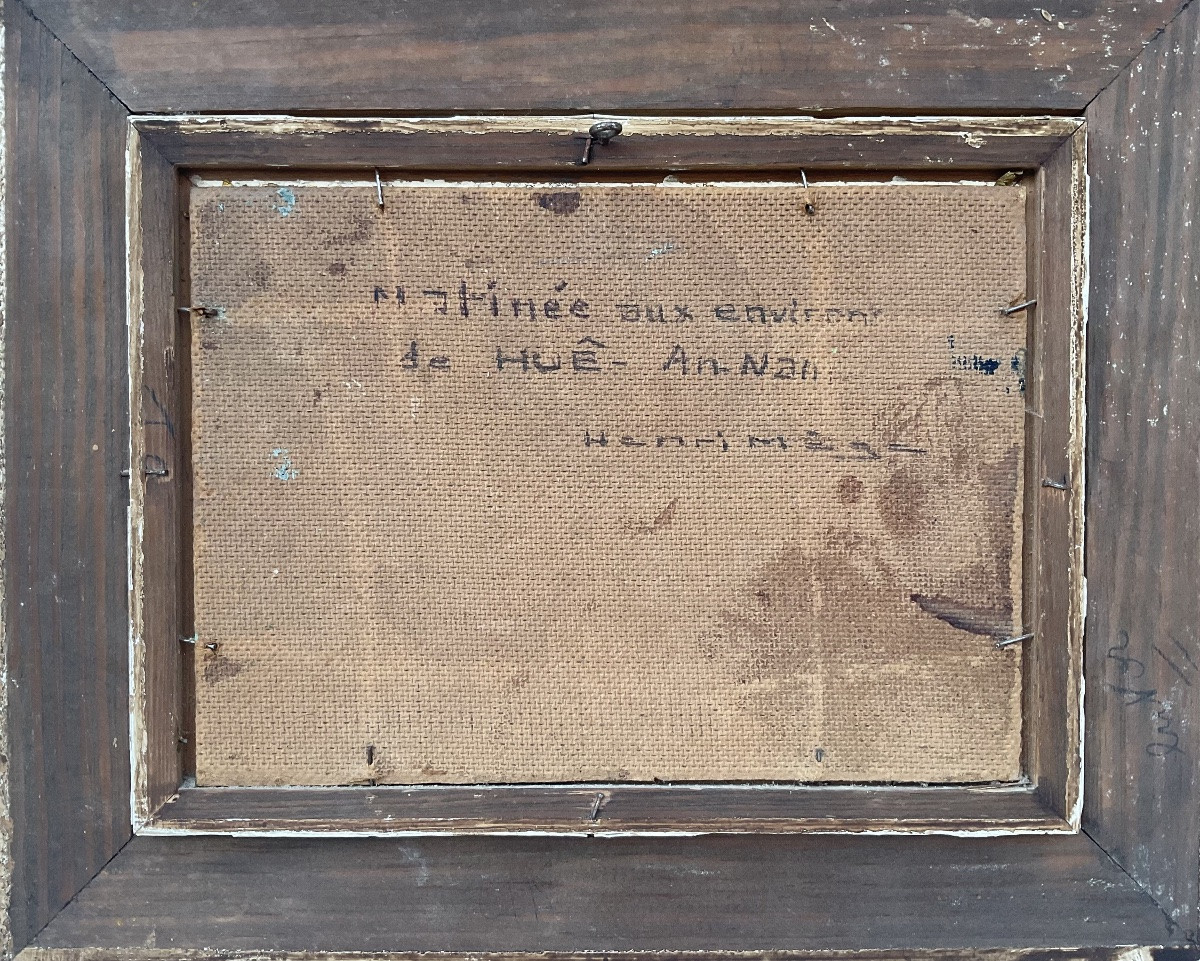 HENRI MÈGE TABLEAU MATINÉE RIVIÈRE HUÉ VIETNAM PÊCHEUR ORIGINAL 1950 PAINTING-photo-4