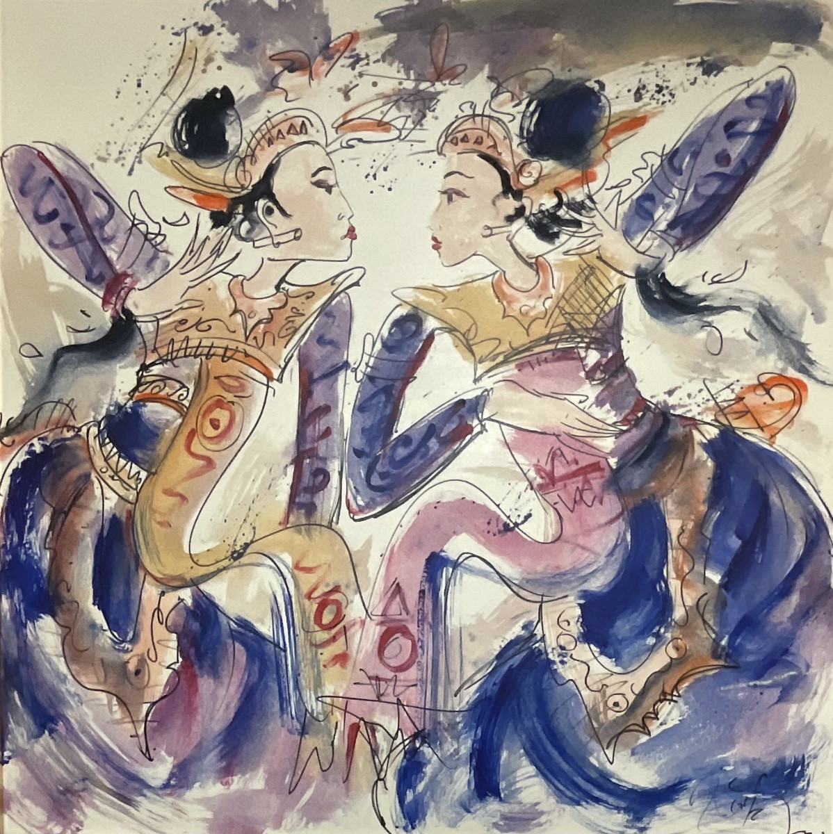 NYOMAN GUNARSA TABLEAU PEINTURE INDONÉSIE DANSE ET MUSIQUE BALINESE ART-photo-2