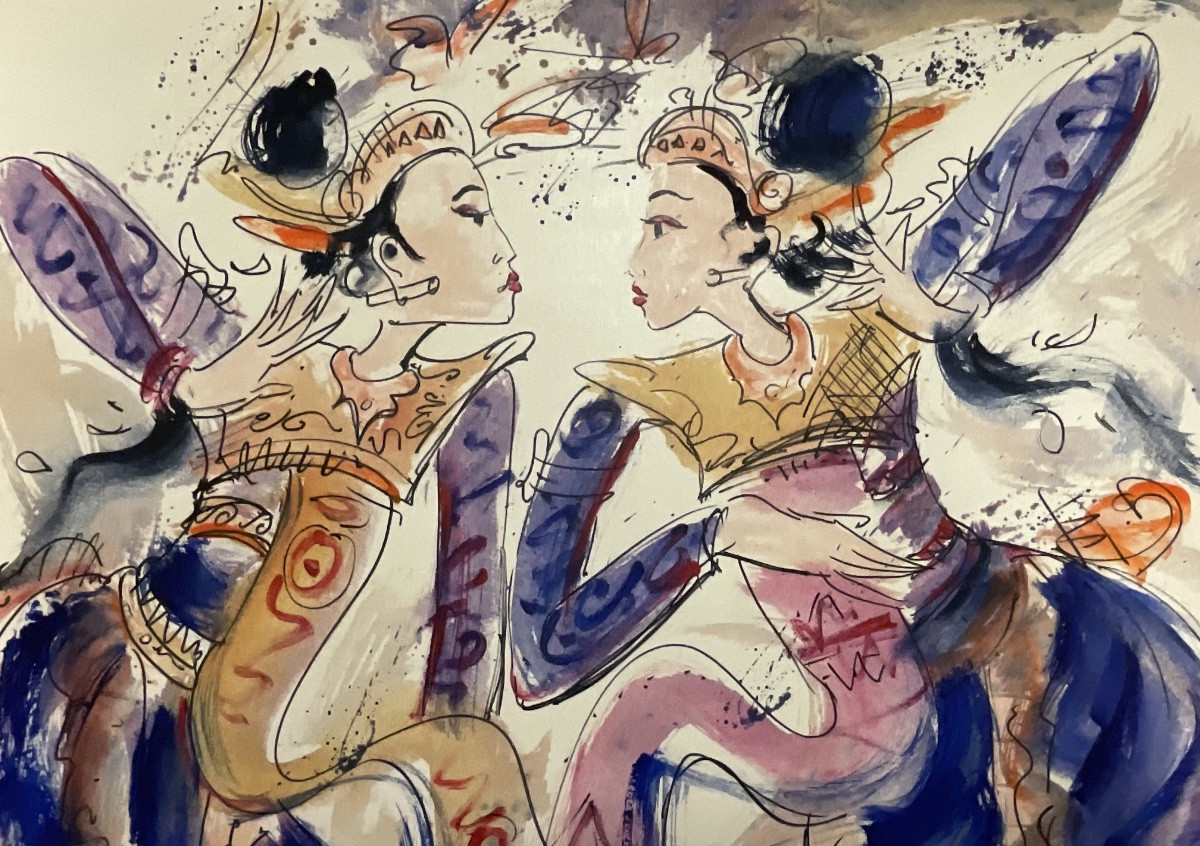 NYOMAN GUNARSA TABLEAU PEINTURE INDONÉSIE DANSE ET MUSIQUE BALINESE ART-photo-3