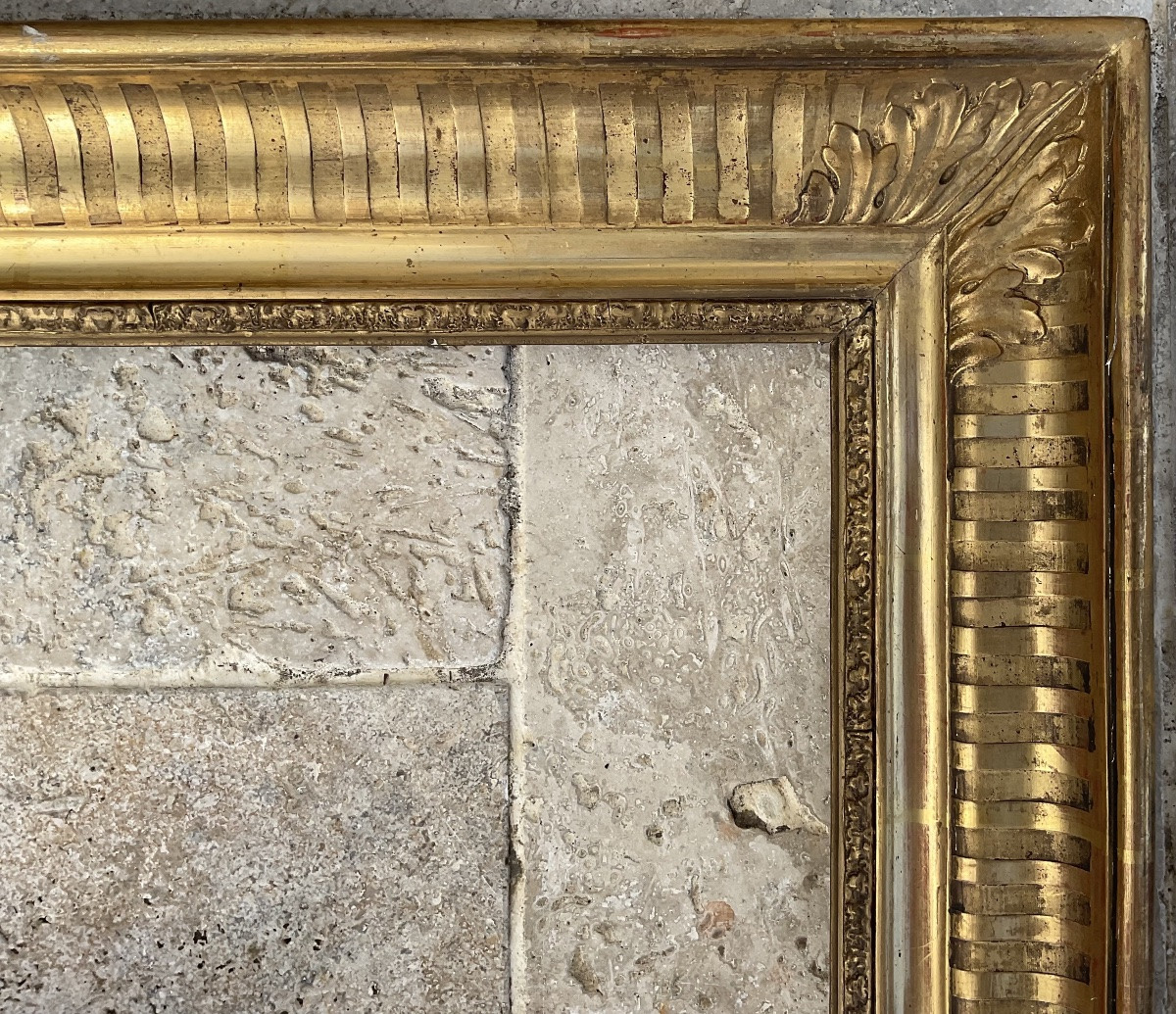 Rare cadre XIXè bois stuc feuille d’or Profil cannelures Dim 10F-photo-3