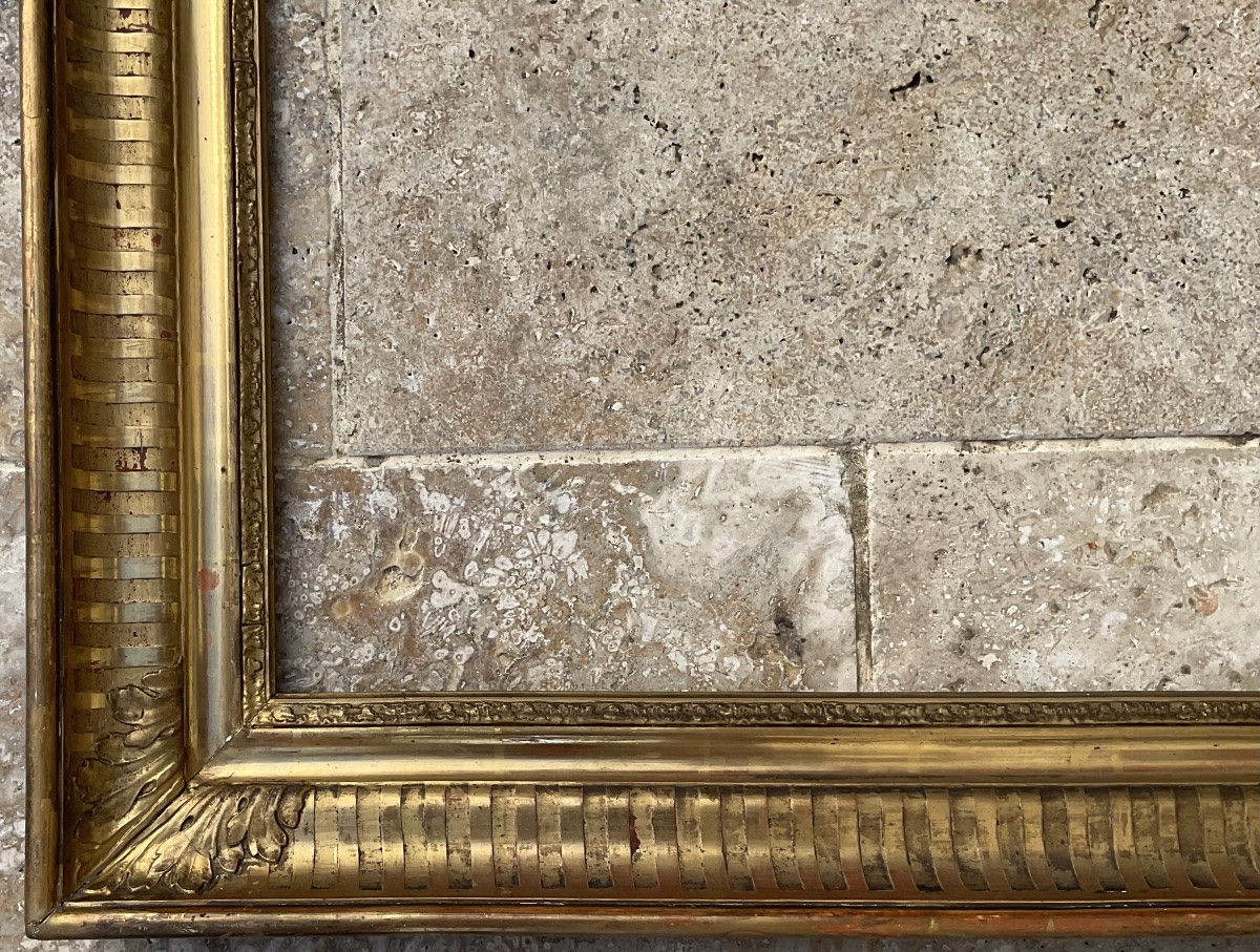Rare cadre XIXè bois stuc feuille d’or Profil cannelures Dim 10F-photo-4
