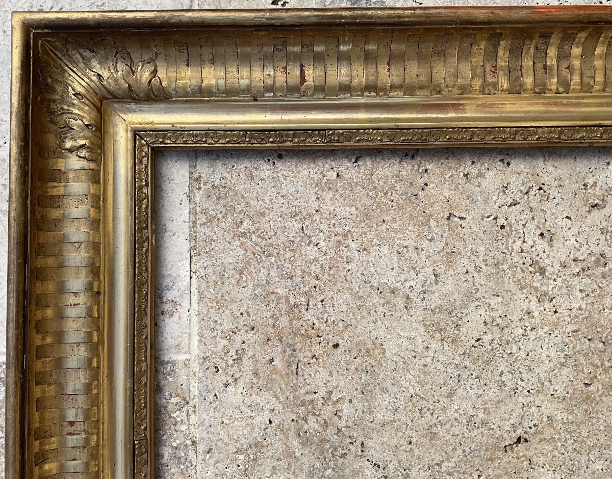 Rare cadre XIXè bois stuc feuille d’or Profil cannelures Dim 10F-photo-1