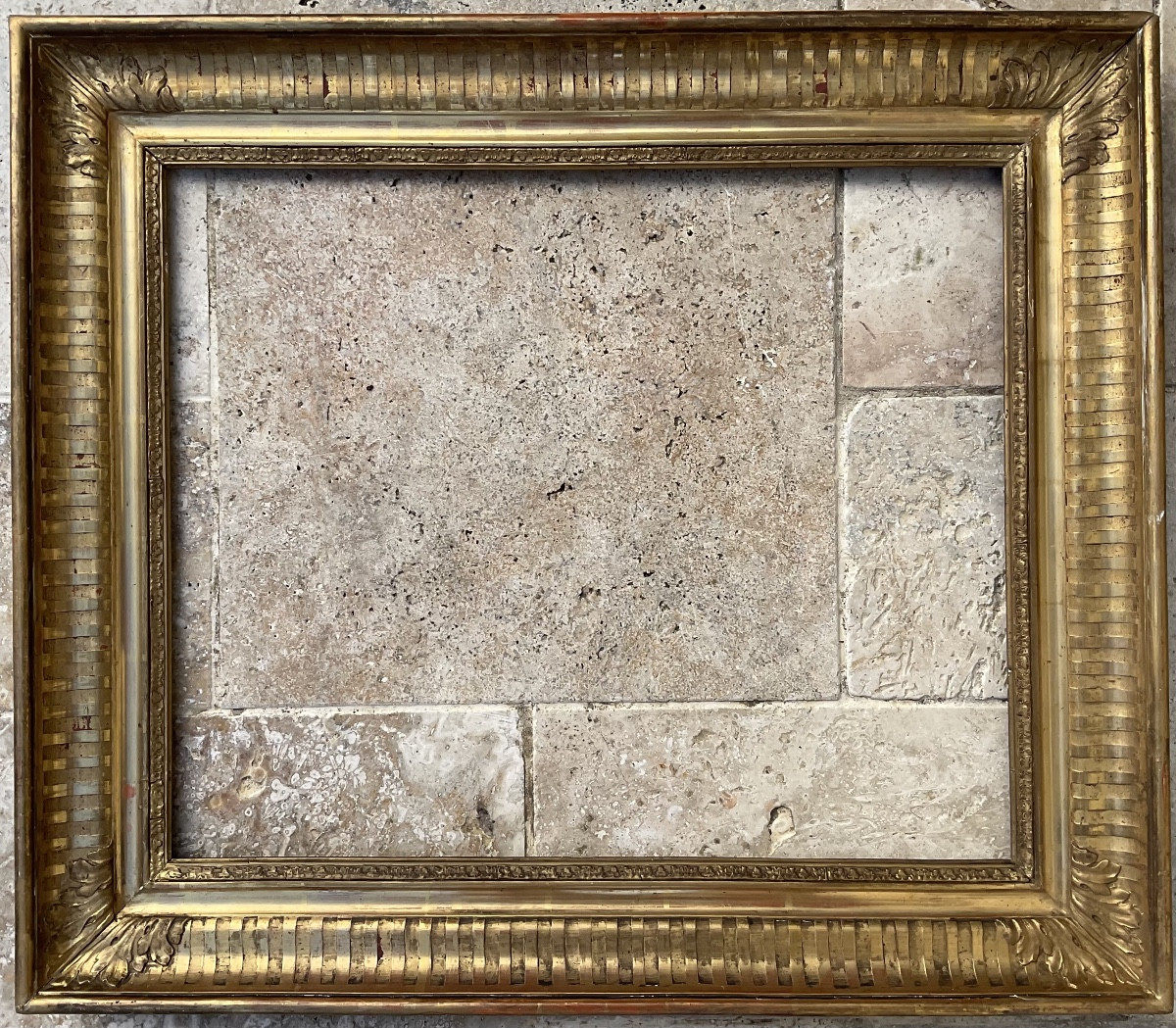Rare cadre XIXè bois stuc feuille d’or Profil cannelures Dim 10F