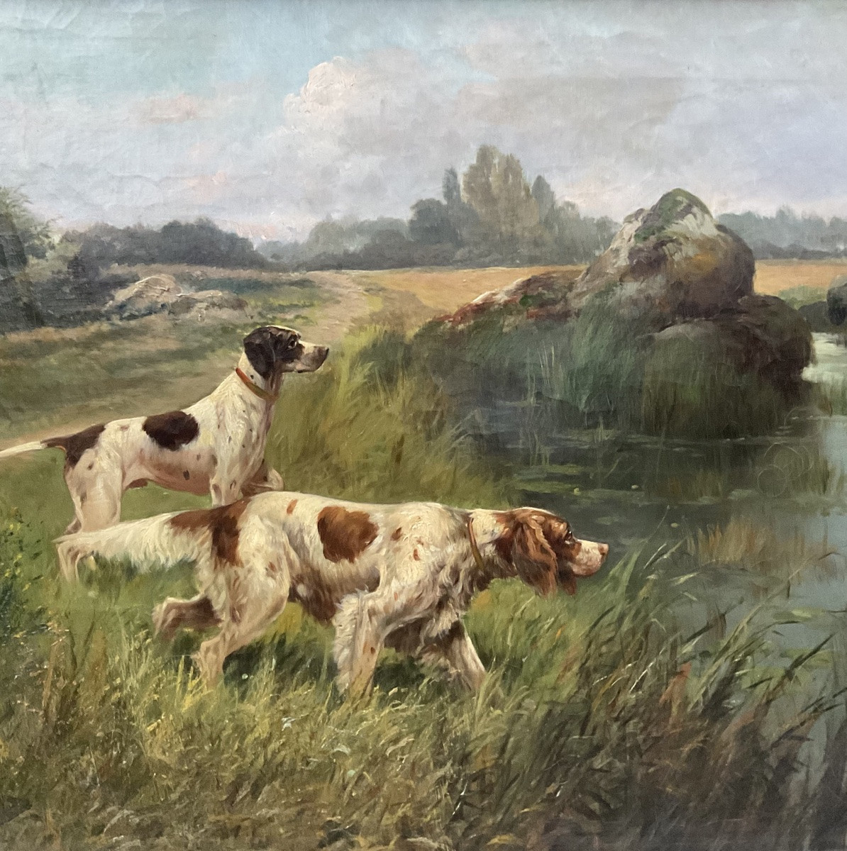 Eugène Petit tableau XIXè Scène de châsse  Cynégétique Peinture 15F -photo-4