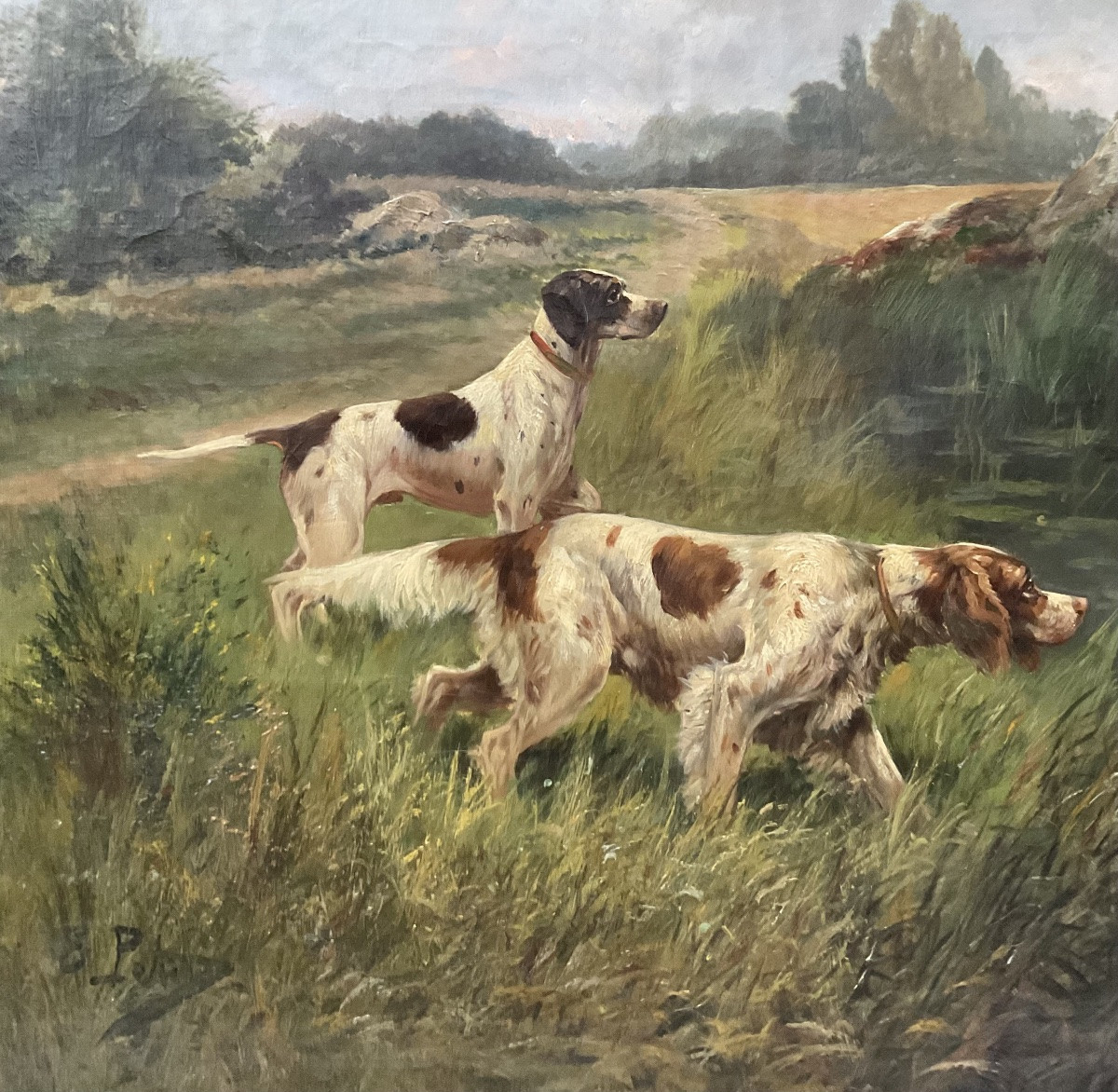 Eugène Petit tableau XIXè Scène de châsse  Cynégétique Peinture 15F -photo-1