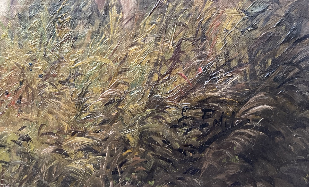 Eugène Petit Tableau XIXè Scène de chasse Cynégétique peinture Dim 10F-photo-2